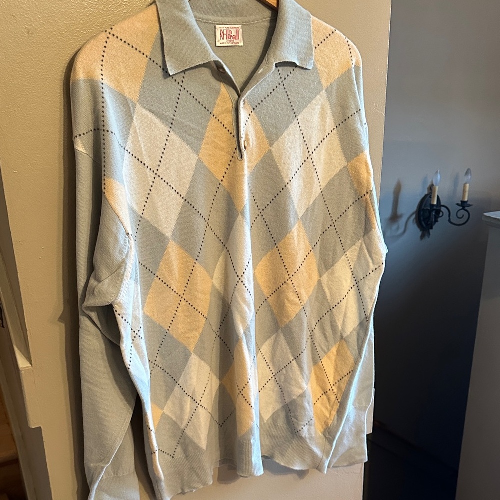 N.Peal vintage Cashmere Argyle Polo Shirt